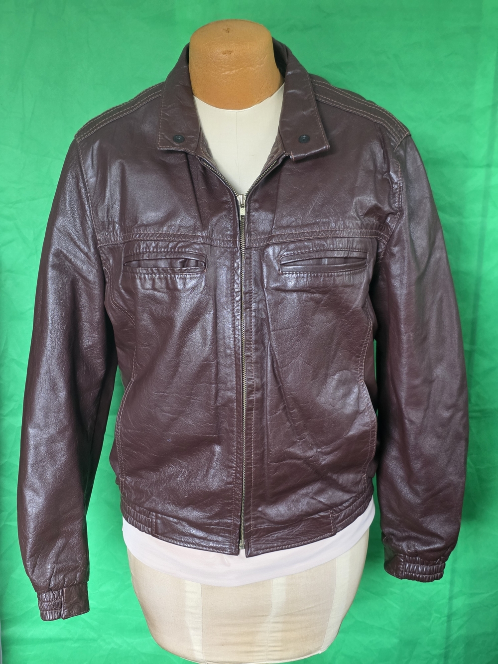 Vintage Jean Pierre Brown Leather Bomber Jacket 42 Reg Shearling Lined